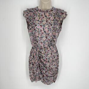 All Saints Hali Sketch Mini Dress Womens Sz 2 Multi Floral Ruffle Lined Back Zip
